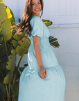 Lara Puff Sleeve Pleated High Waist Midi Dress