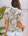 Delilah Zebra Stripe V-Neck Short Sleeve Blouse