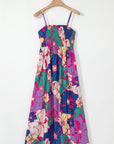 Floral Shirred Spaghetti Strap Maxi Dress