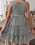 Stripe Sleeveless Tiered Mini Dress