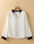 Colorblock Textured V-Neck Blouse