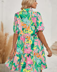 Floral Puff Sleeve Buttoned Babydoll Dress