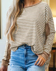 Stripe Thermal Knit Drop Shoulder Top