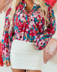 Taylor Floral Balloon Sleeve Half Buttons Blouse