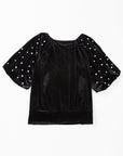 Velvet Pearl Beaded Puff Sleeve Top