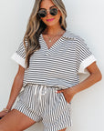 Chloe Stripe V Neck Tee Short Set