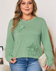 Grass Green Flower Applique Mineral Wash Plus Size Top