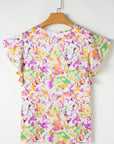 Savanna Ruffled Short Sleeve Notched Neck Blouse
