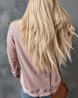 Isabelle Crew Neck Ribbed Trim Waffle Knit Top