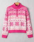 Geometric Christmas Snowflake Quarter Zip Collar Sweater