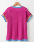 Contrast Trim Corded Knit T-Shirt