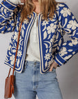 Floral Open Front Buttoned Cuff Jacket