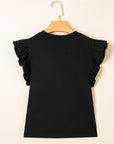 Solid Ruffle Sleeve Crewneck Top