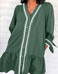 Contrast Trim Knotted 3/4 Sleeve Buttoned Dress