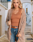 Solid Knit Open-Front Pocketed Cardigan