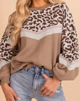 Leopard Colorblock Puff Sleeve Sweater