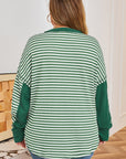 Green Stripe Exposed Seam Patchwork Plus Size Thermal Top