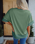 Mikaela Half Sleeve Raw Seam Split Top