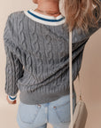 Kayle Ribbed Edge Cable Knit V Neck Sweater
