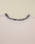 Plus Size Leopard Contrast Trim Ribbed Knit Top
