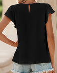 Pleated Flounce Sleeve Textured Blouse