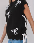 Dayana Bow Print Side Ties Sweater Top