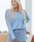 Solid V-Neck Raw Hem Long Sleeve Top