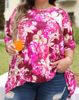 Plus Size Floral 3/4 Sleeve Blouse