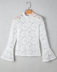 Solid Lace Crochet Bell Sleeve Blouse