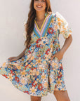 Livia Boho Floral Crochet V Neck Dress