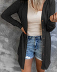 Solid Open-Front Buttoned Cardigan