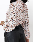 Leopard Pleated Lantern Sleeve Blouse