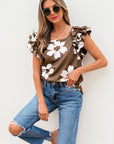 Vada Floral Textured Ruffled Sleeve Blouse