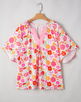 Plus Size Floral Wide Short Sleeve Blouse