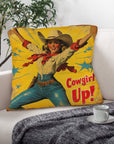 Vintage Cowgirl Up Throw Pillow Case 18 x 18 Made in America