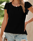 Pleated Flounce Sleeve Textured Blouse