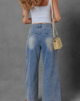 Scottie Blue Washed Pleated Detail Wide Leg Jeans