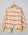 Stripe Overlap Drop Shoulder Pullover Sweatshirt