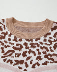 Leopard Colorblock Puff Sleeve Sweater