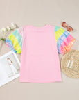 Colette Sequin Striped Puff Sleeve Top