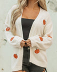Pumpkin Embroidered Open Front Drop Shoulder Cardigan