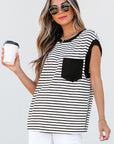 Marie Stripe Chest Pocket Tank Top