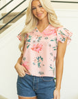 Kori Frilled V Neck Pleated Sleeve Blouse