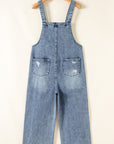 Baylor Distressed Bib Pocket Wide Leg Denim Overall