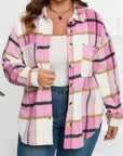 Plaid Button-Up Long Sleeve Pocketed Shacket