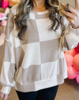 Checker Waffle Knit Long Sleeve Top