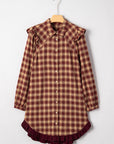 Plaid Patchwork Ruffle Hem Long Sleeve Mini Dress