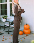 Brooke Ribbed Knit Collared Henley Top and Pants Lounge Outfit