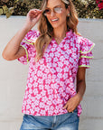 Capri Floral Ric Rac Ruffle Sleeve Blouse