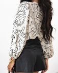 Abstract Balloon Sleeve Blouse
